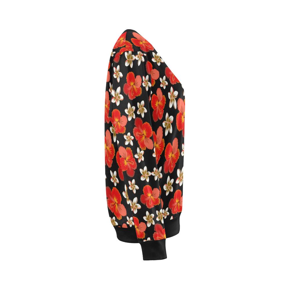 Red Hibiscus Pattern Print Design HB022 Women Long Sleeve Sweatshirt-JorJune