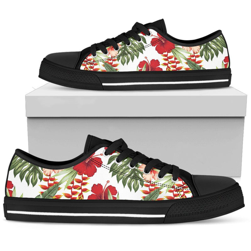 Red Hibiscus Tropical Flowers Men Low Top Canvas Shoes