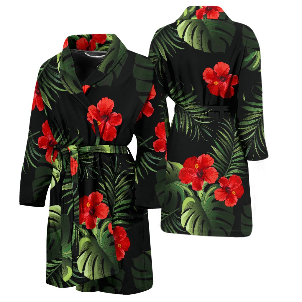Red Hibiscus Tropical Men Bath Robe