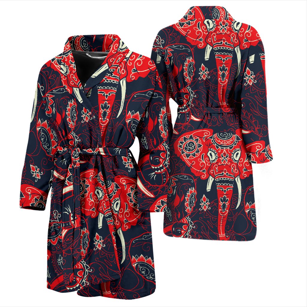 Red Indian Elephant Pattern Men Bath Robe