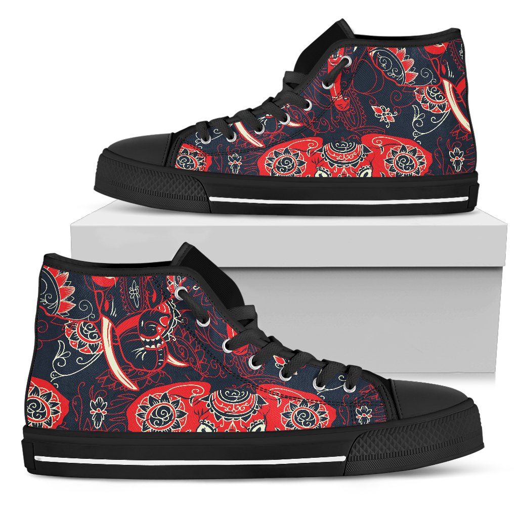 Red Indian Elephant Pattern Men High Top Shoes