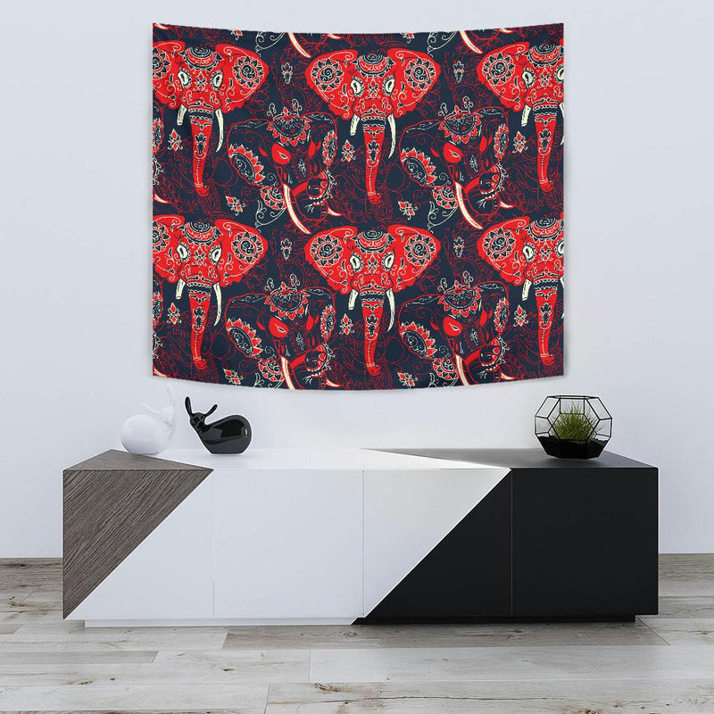 Red Indian Elephant Pattern Tapestry