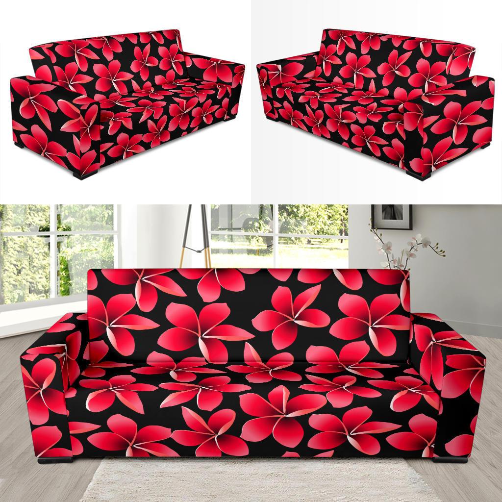 Red Plumeria Pattern Print Design PM025 Sofa Slipcover-JORJUNE.COM