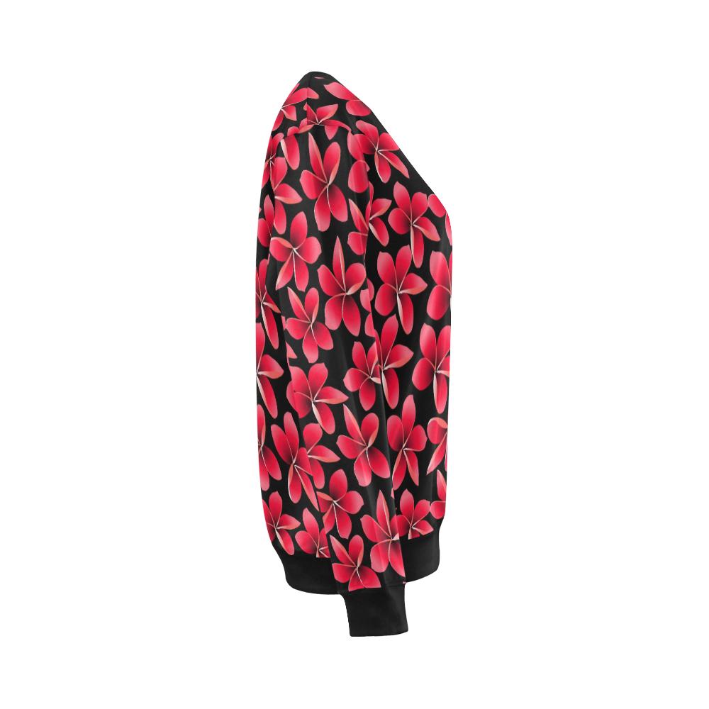 Red Plumeria Pattern Print Design PM025 Women Long Sleeve Sweatshirt-JorJune