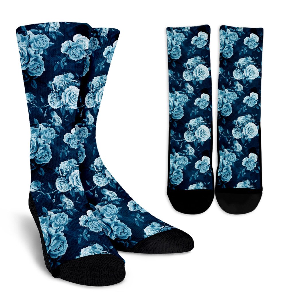 Rose Blue Pattern Print Design RO014 Crew Socks-JORJUNE.COM