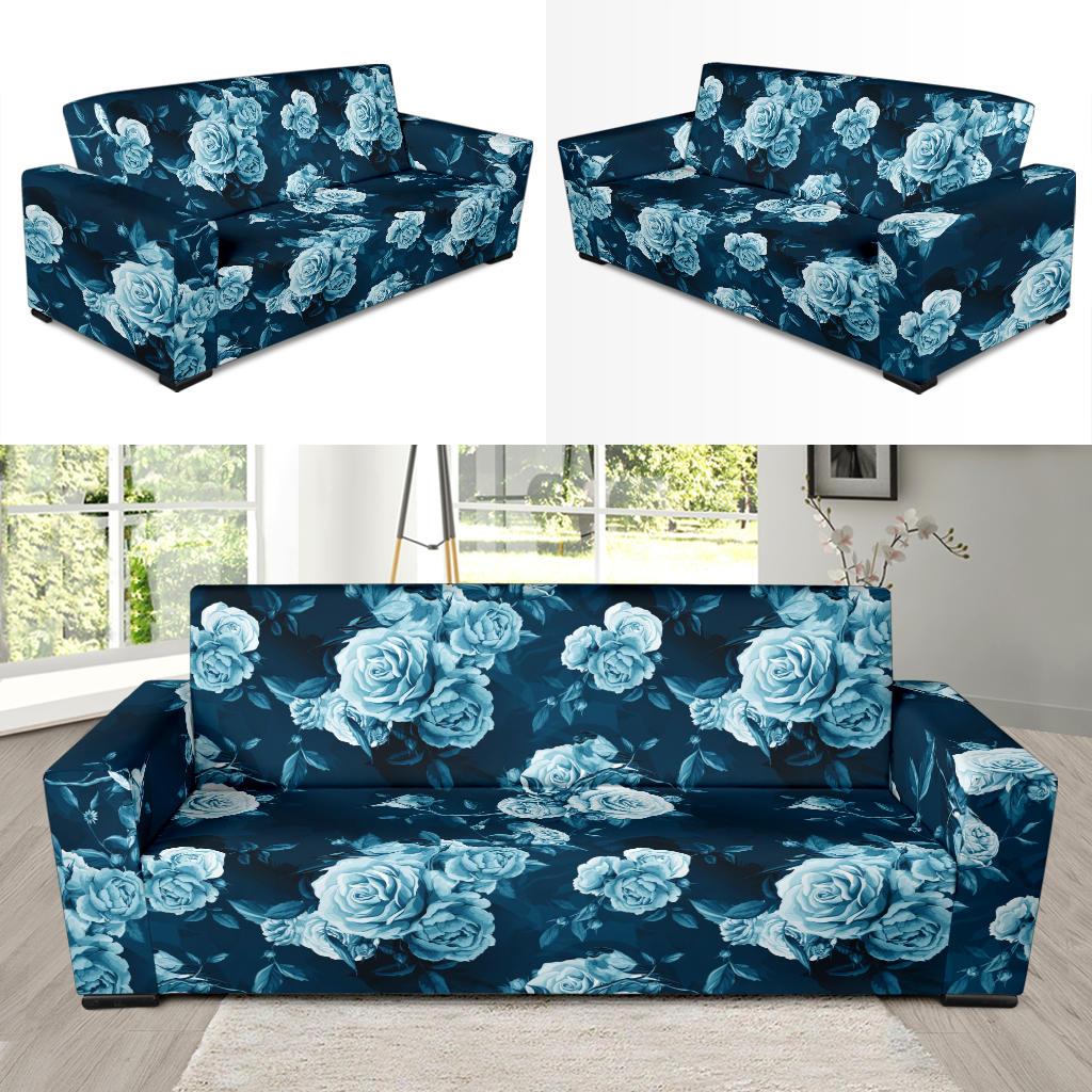 Rose Blue Pattern Print Design RO014 Sofa Slipcover-JORJUNE.COM