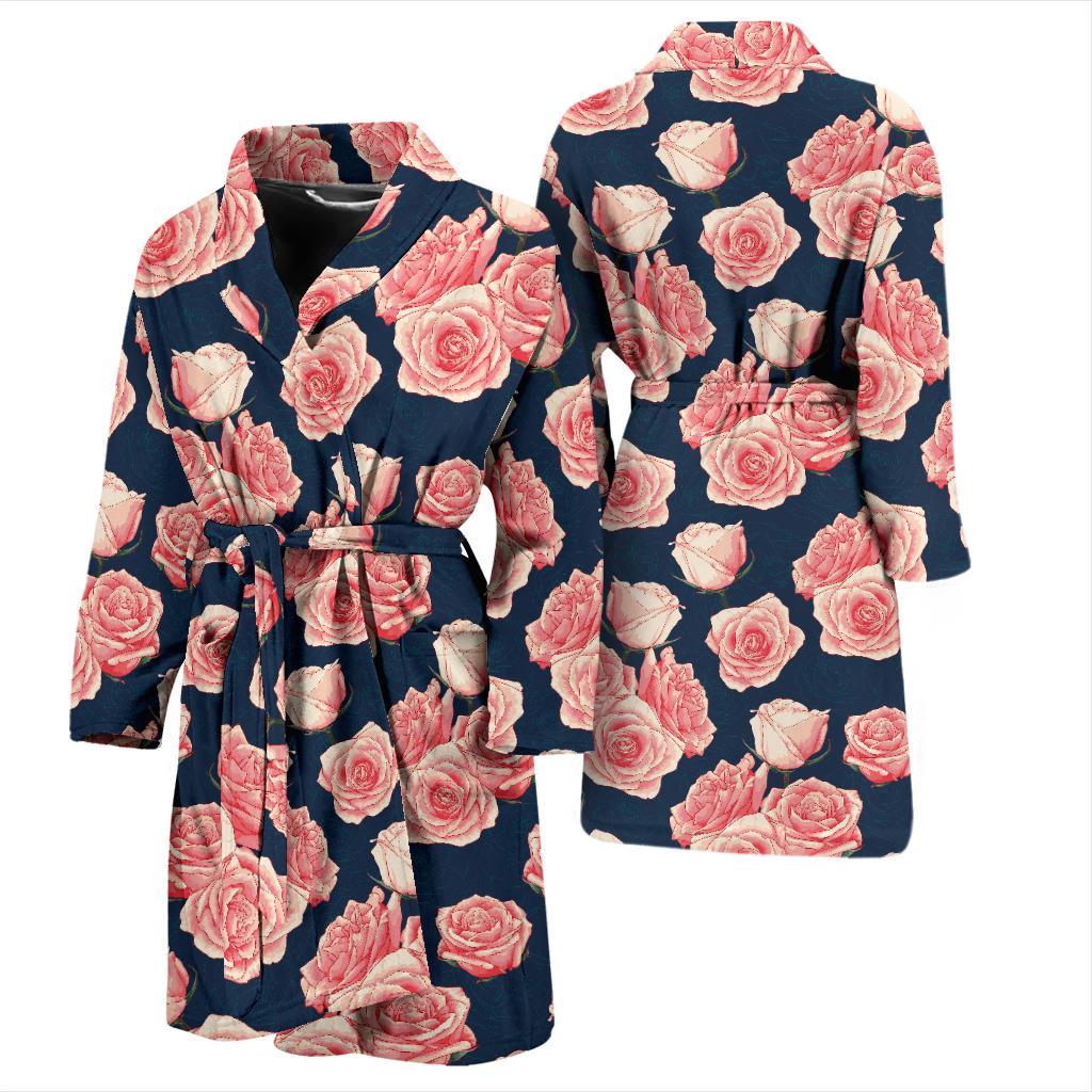 Rose Pattern Print Design A03 Men Bathrobe-JORJUNE.COM