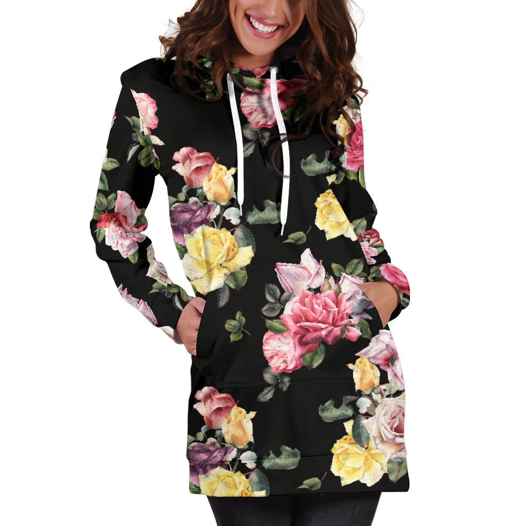 Rose Pattern Print Design RO010 Women Hoodie Dress