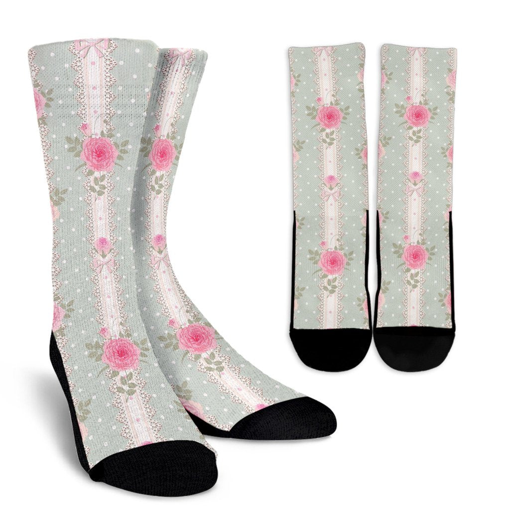 Rose Pattern Print Design RO016 Crew Socks-JORJUNE.COM