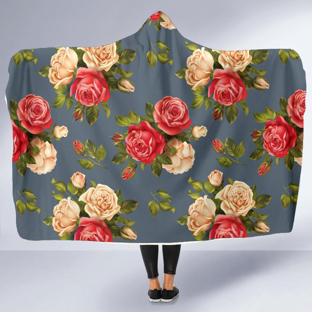 Rose Pattern Print Design RO017 Hooded Blanket-JORJUNE.COM