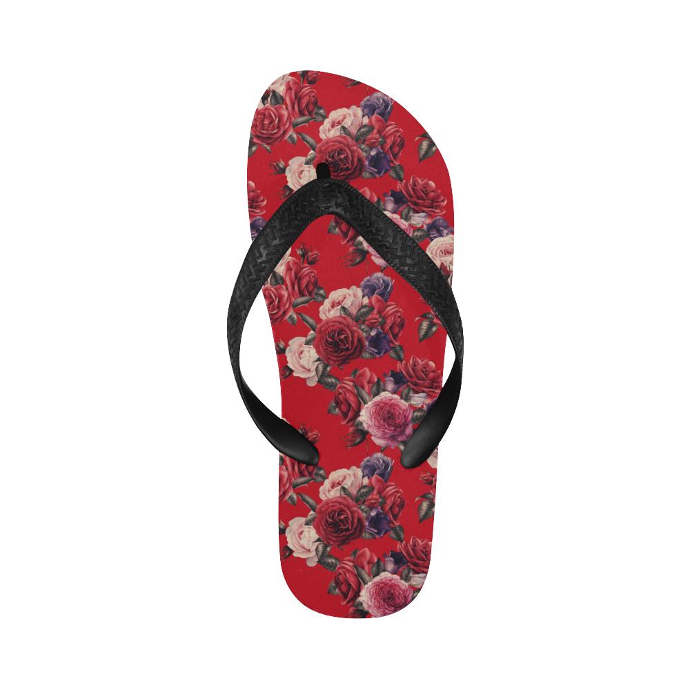Rose Red Pattern Print Design RO07 Flip Flops-JorJune