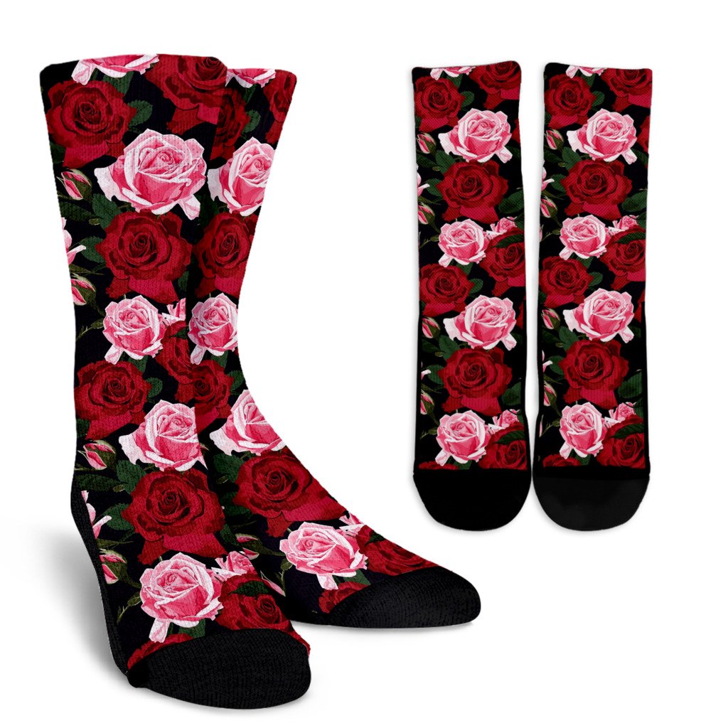 Rose Red Pink Pattern Print Design RO01 Crew Socks-JORJUNE.COM