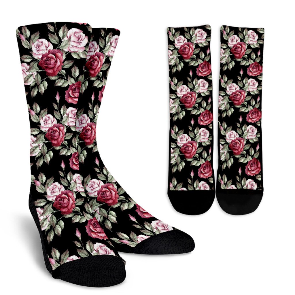 Rose Red Pink Pattern Print Design RO03 Crew Socks-JORJUNE.COM