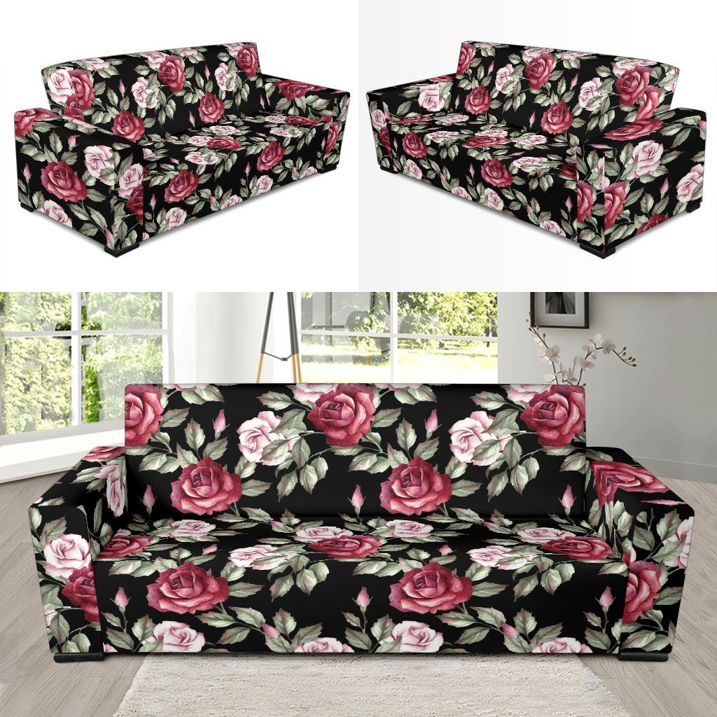 Rose Red Pink Pattern Print Design RO03 Sofa Slipcover-JORJUNE.COM