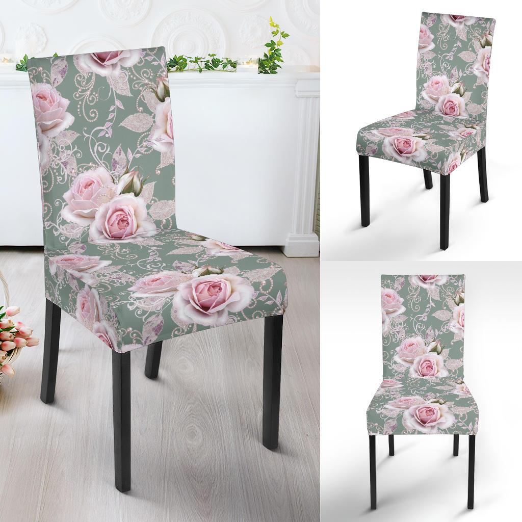 Rose White Pattern Print Design RO012 Dining Chair Slipcover-JORJUNE.COM
