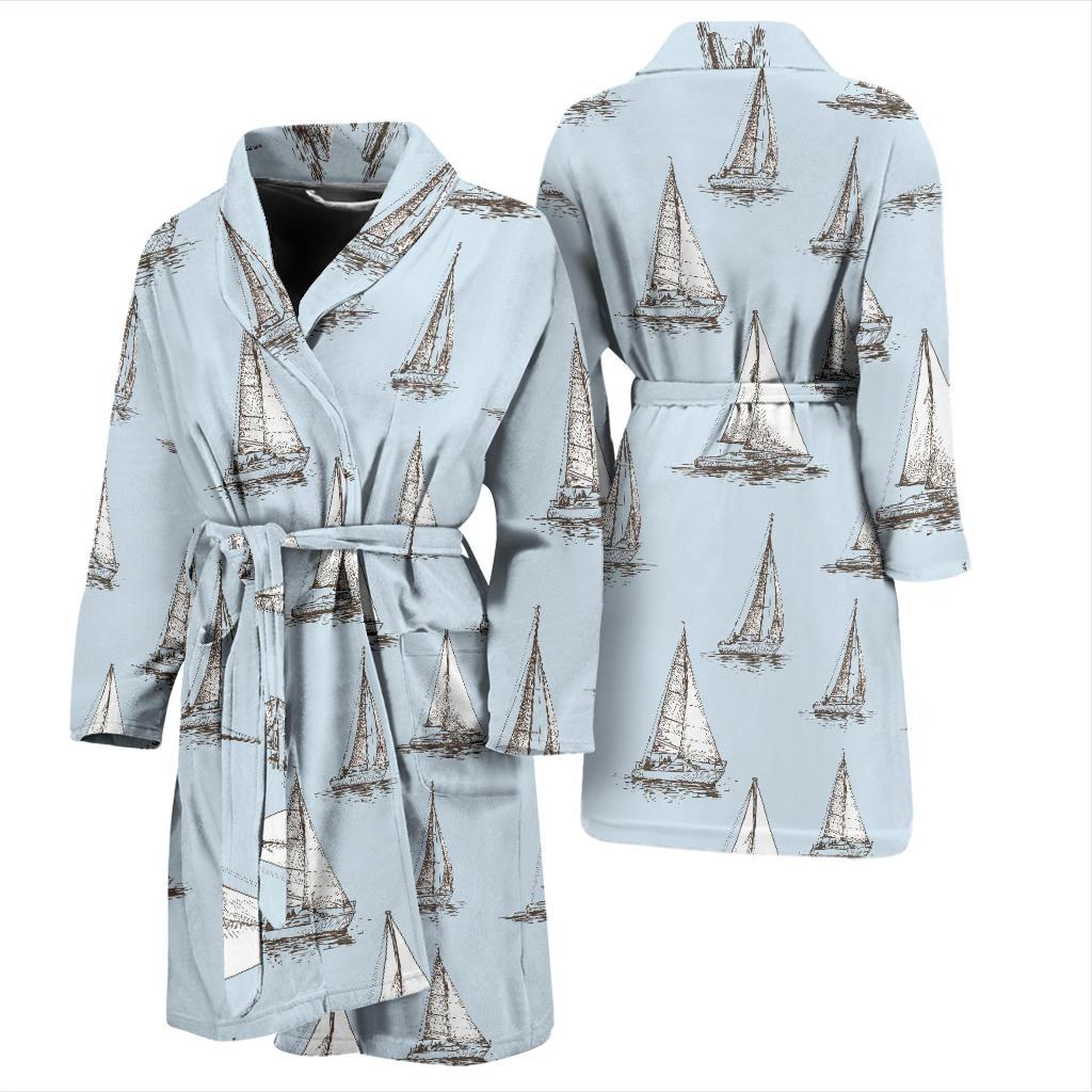 Sailing Ships Pattern Print Design A01 Men Bathrobe-JORJUNE.COM