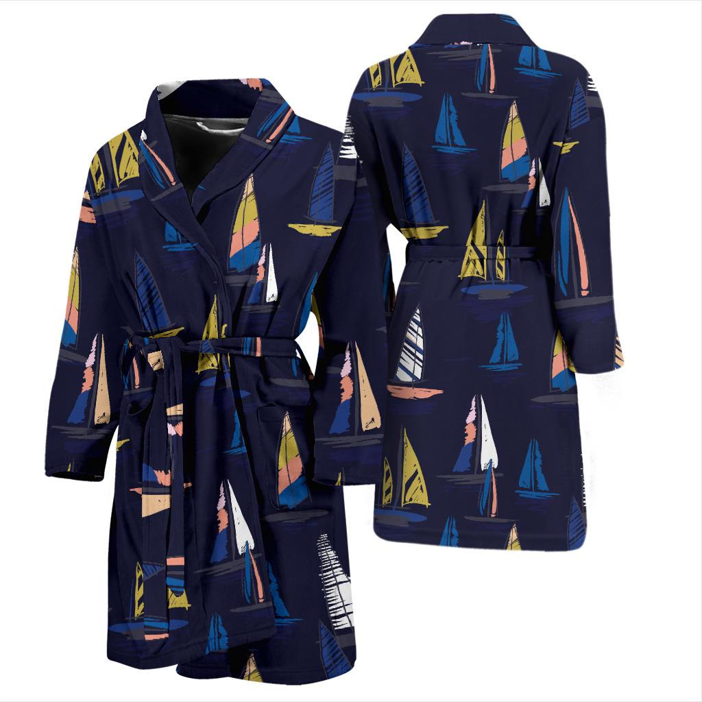 Sailing Ships Pattern Print Design A03 Men Bathrobe-JORJUNE.COM