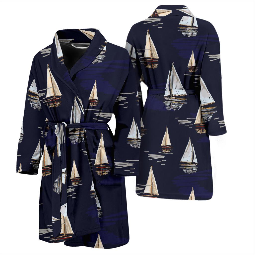 Sailing Ships Pattern Print Design A05 Men Bathrobe-JORJUNE.COM