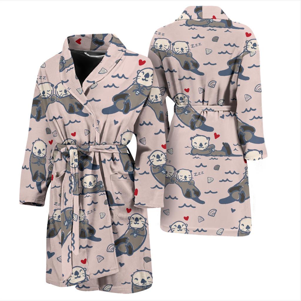 Sea Otter Pattern Print Design 02 Men Bathrobe-JORJUNE.COM