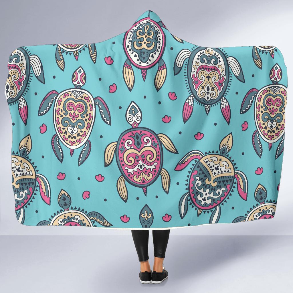 Sea Turtle Art Pattern Hooded Blanket-JORJUNE.COM