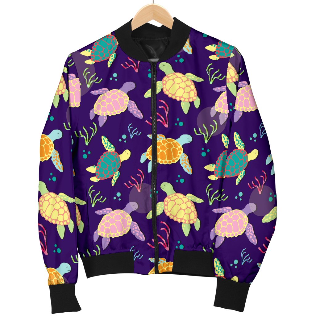 Sea Turtle Color Smile Women Casual Bomber Jacket
