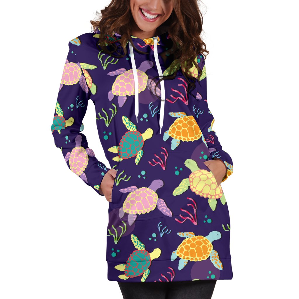 Sea Turtle Color Smile Women Hoodie Dress