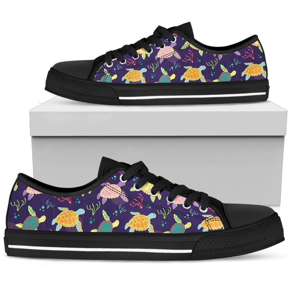 Sea Turtle Color Smile Women Low Top Shoes