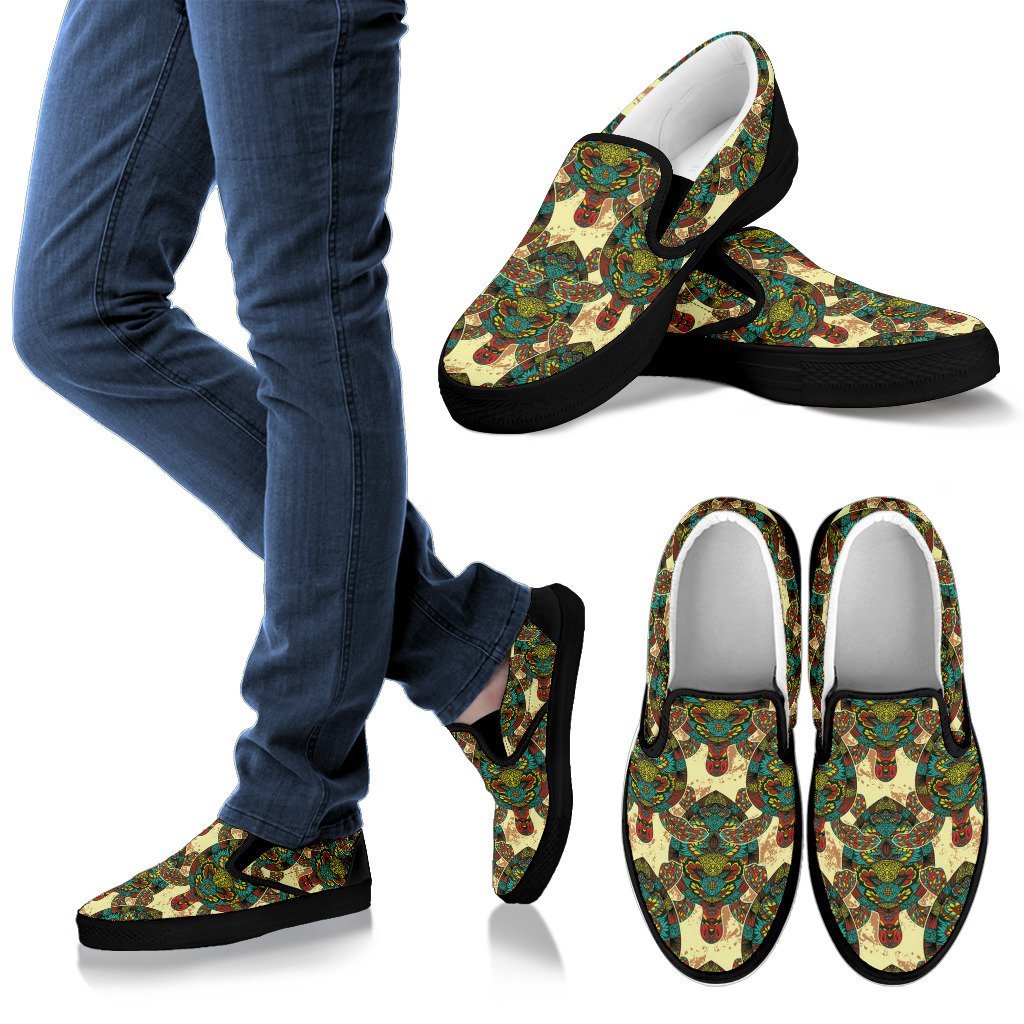 Colorful Sea Turtle Men Canvas Slip On Shoes
