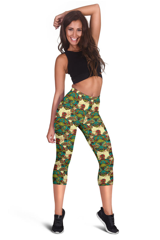Sea Turtle Colorful Tribal Women Capris