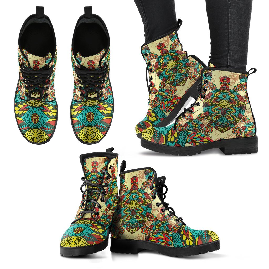 Colorful Sea Turtle Women & Men Leather Boots
