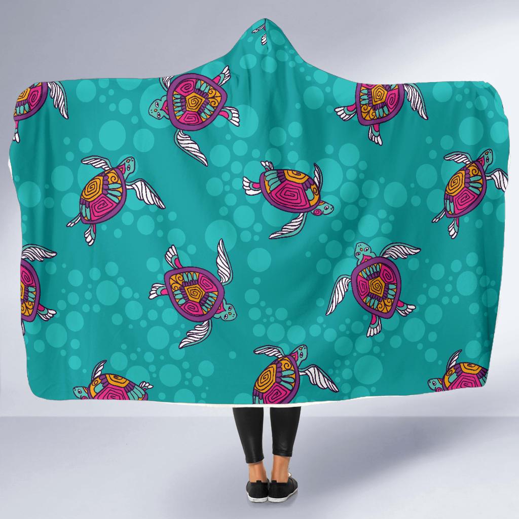 Sea Turtle Pattern Hooded Blanket-JORJUNE.COM