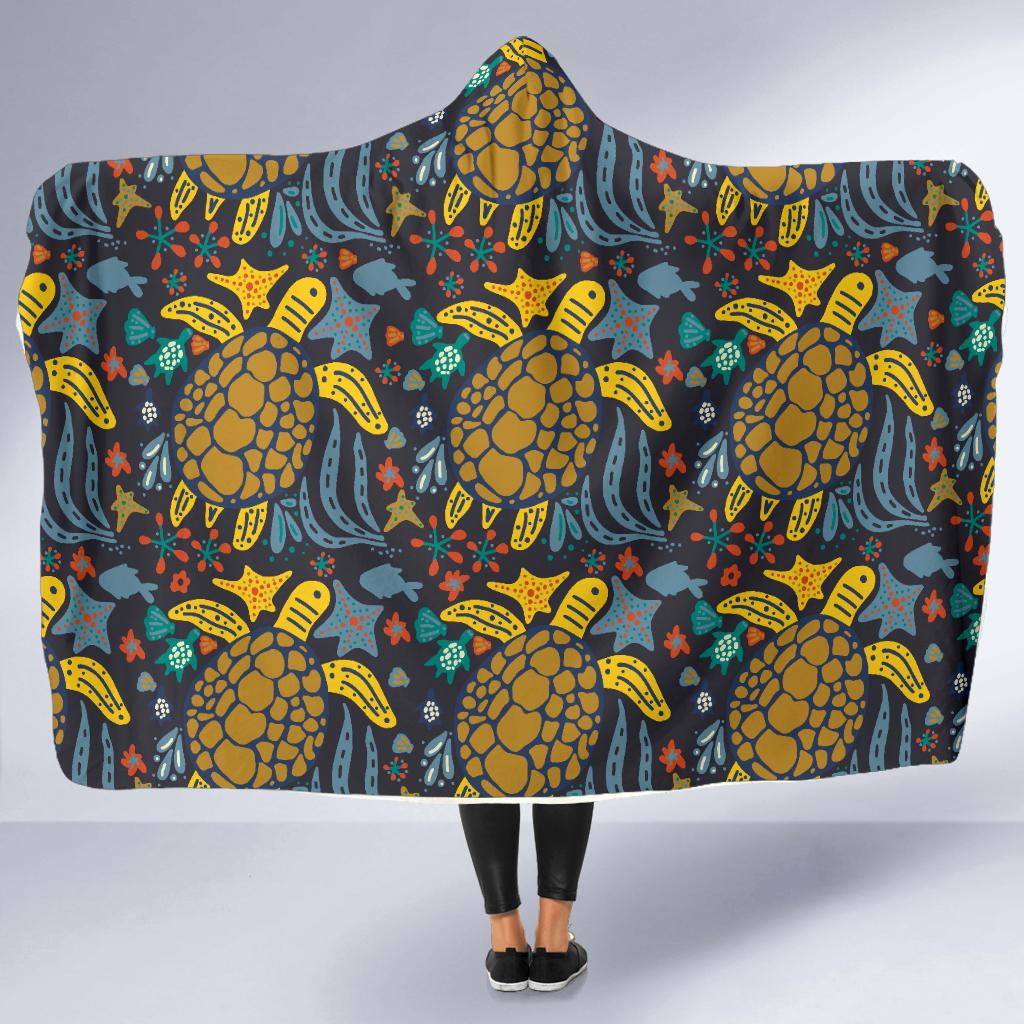 Sea Turtle Pattern Print Design T03 Hooded Blanket-JORJUNE.COM