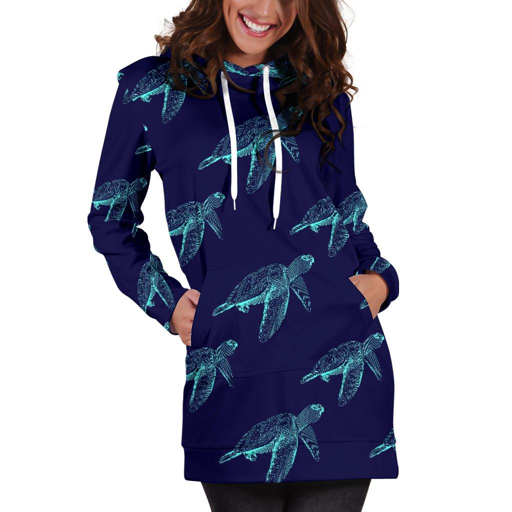 Sea Turtle Pattern Print Design T04 Women Hoodie Dress