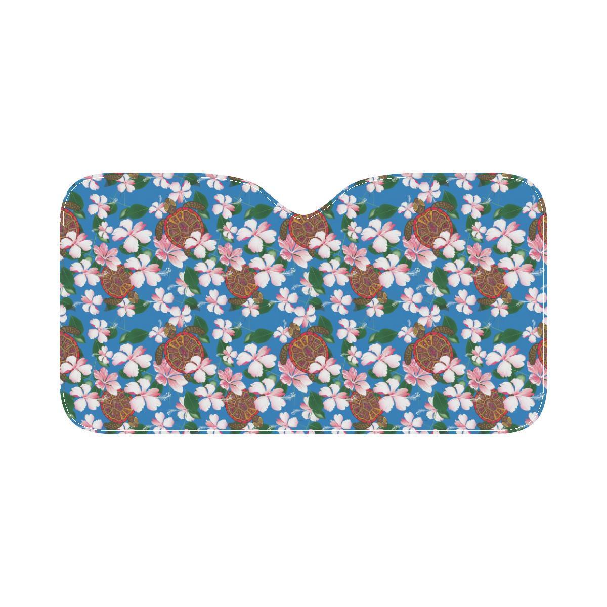 Sea Turtle Pink Hibiscus Hawaiian Print Car Sun Shade-JorJune
