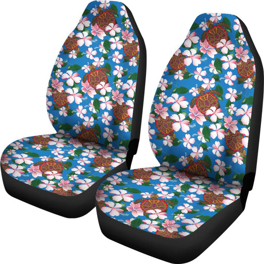 Sea Turtle Pink Hibiscus Hawaiian Print Universal Fit Car Seat Covers-JorJune