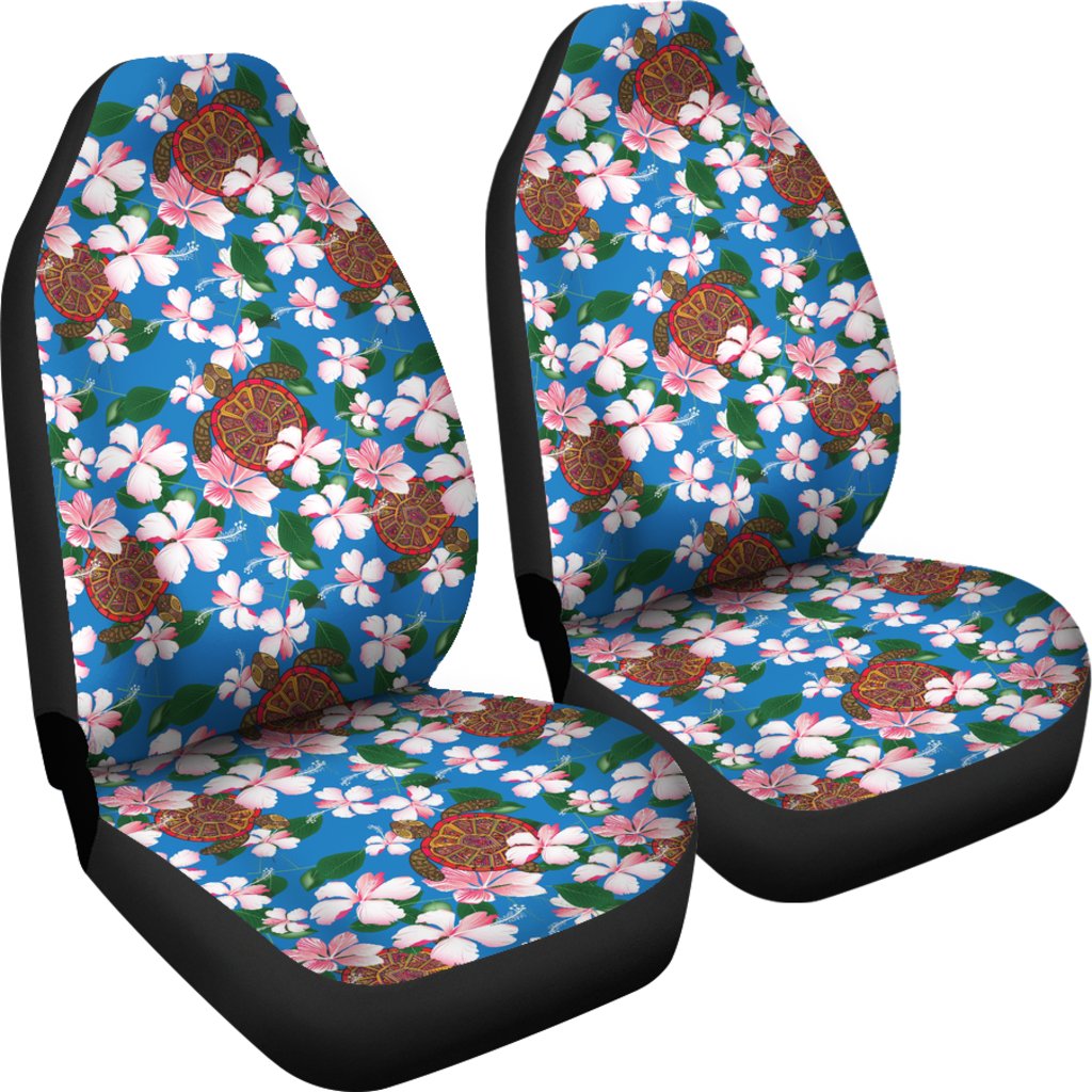Sea Turtle Pink Hibiscus Hawaiian Print Universal Fit Car Seat Covers-JorJune