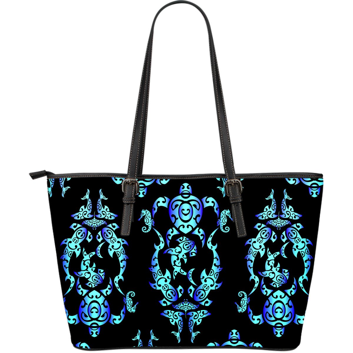 Sea turtle Polynesian Tribal Hawaiian Large Leather Tote Bag