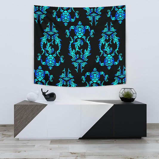Sea turtle Polynesian Tribal Hawaiian Tapestry