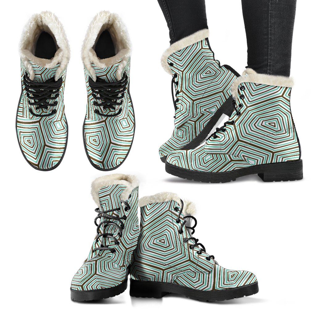 Sea Turtle Skin Print Faux Fur Leather Boots  JorJune