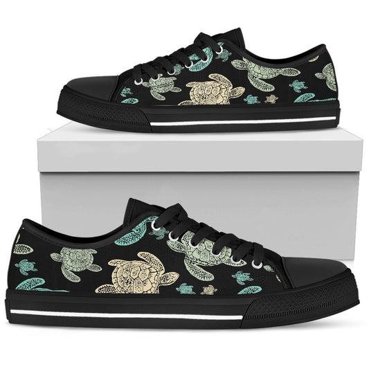 Sea Turtle Stamp Pattern Women Low Top Shoes