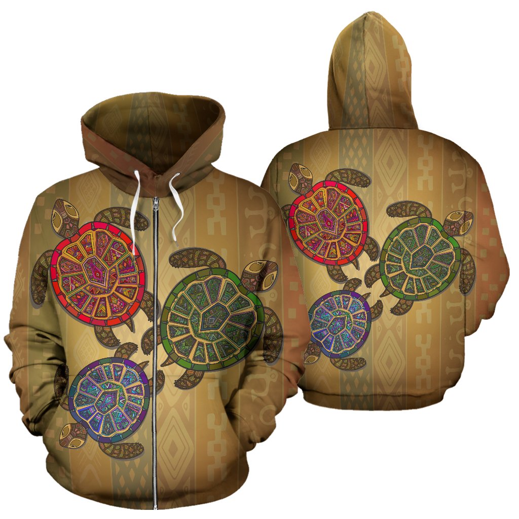 Sea Turtle Tribal Colorful All Over Zip Up Hoodie