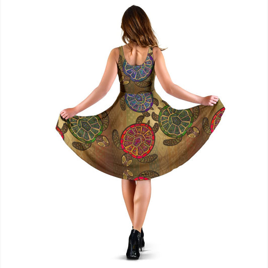 Sea Turtle Tribal Colorful Sleeveless Mini Dress