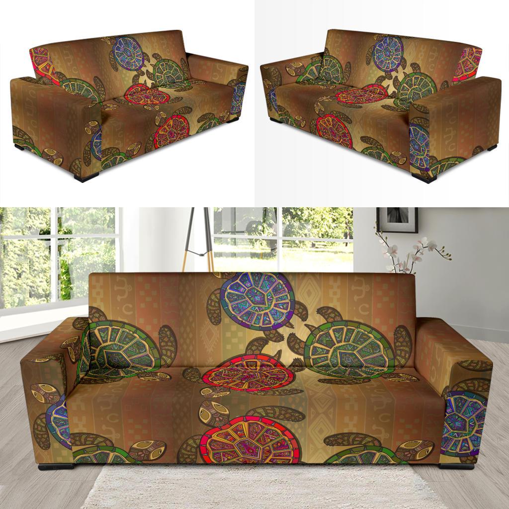 Sea Turtle Tribal Colorful Sofa Slipcover-JORJUNE.COM