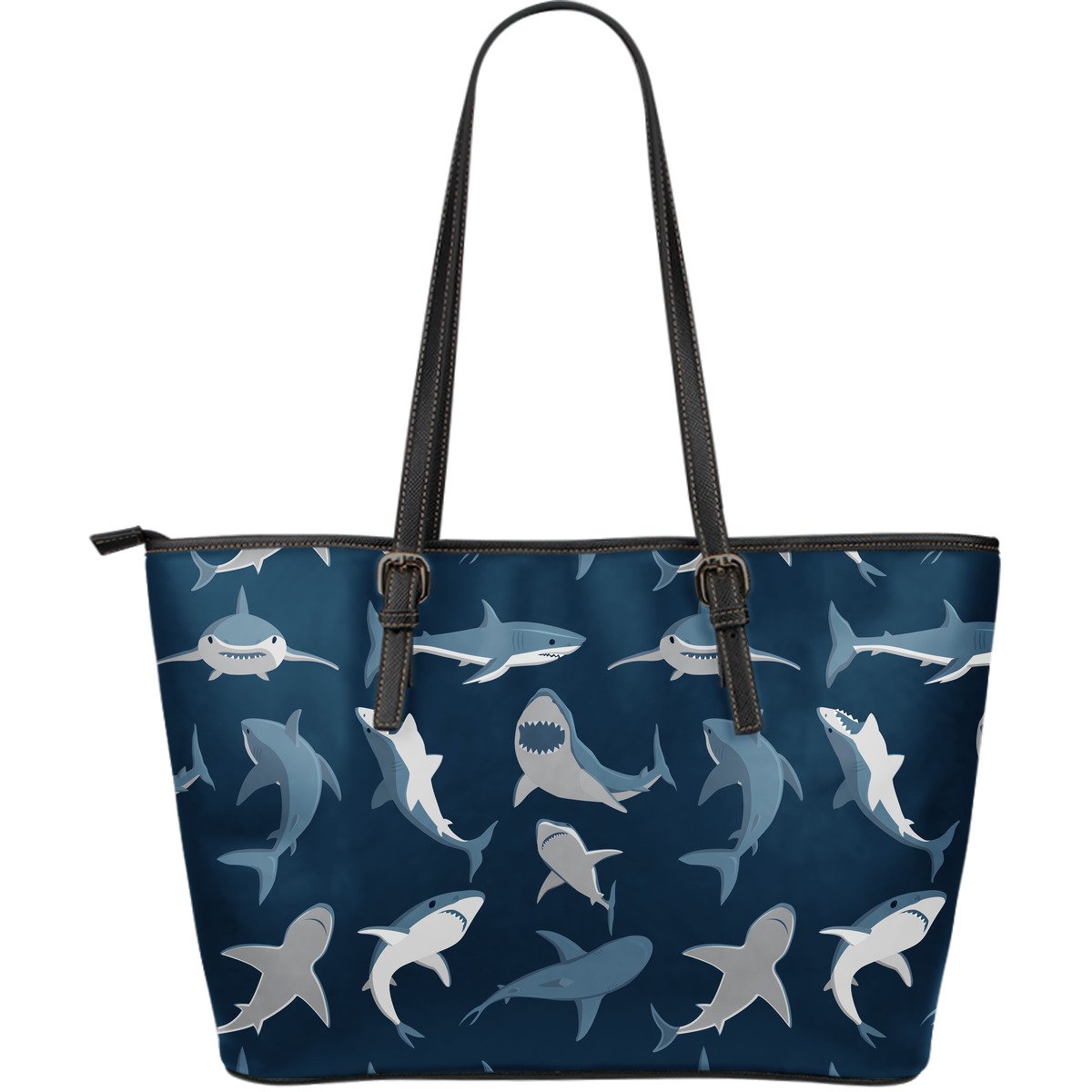 Shark Action Pattern Large Leather Tote Bag