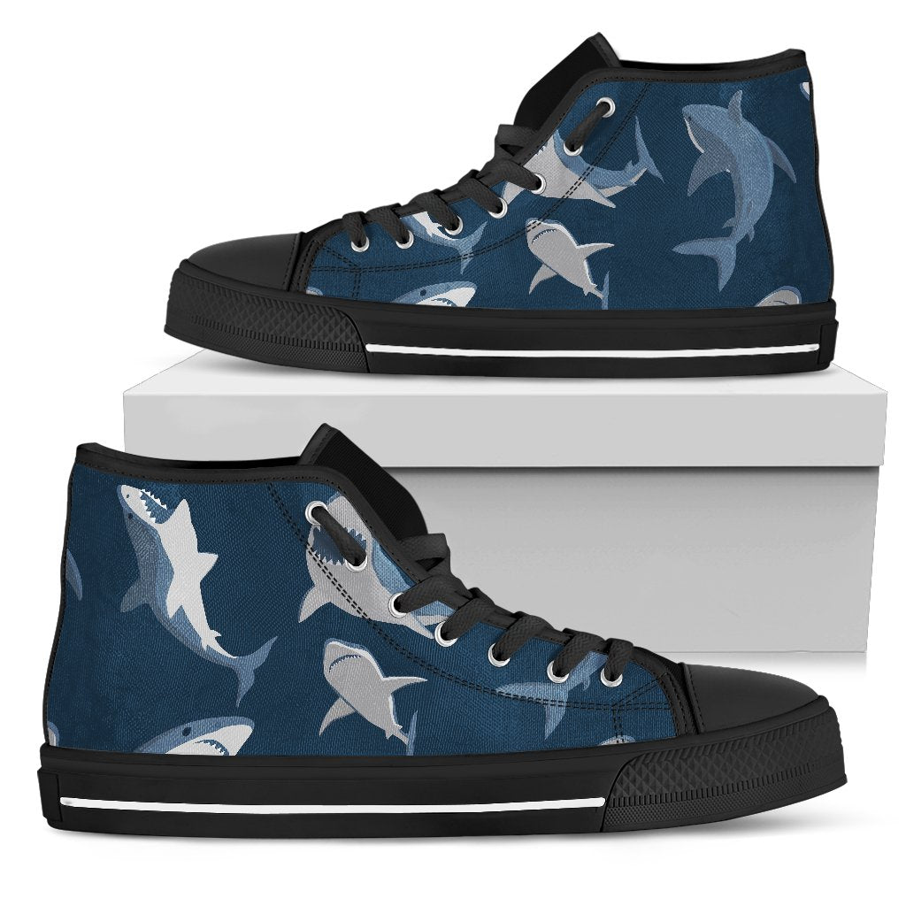 Shark Action Pattern Men High Top Shoes