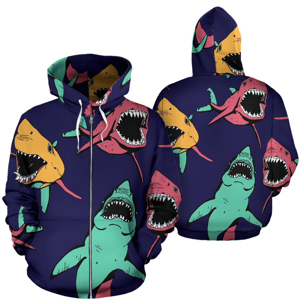 Shark Bite Pattern All Over Zip Up Hoodie