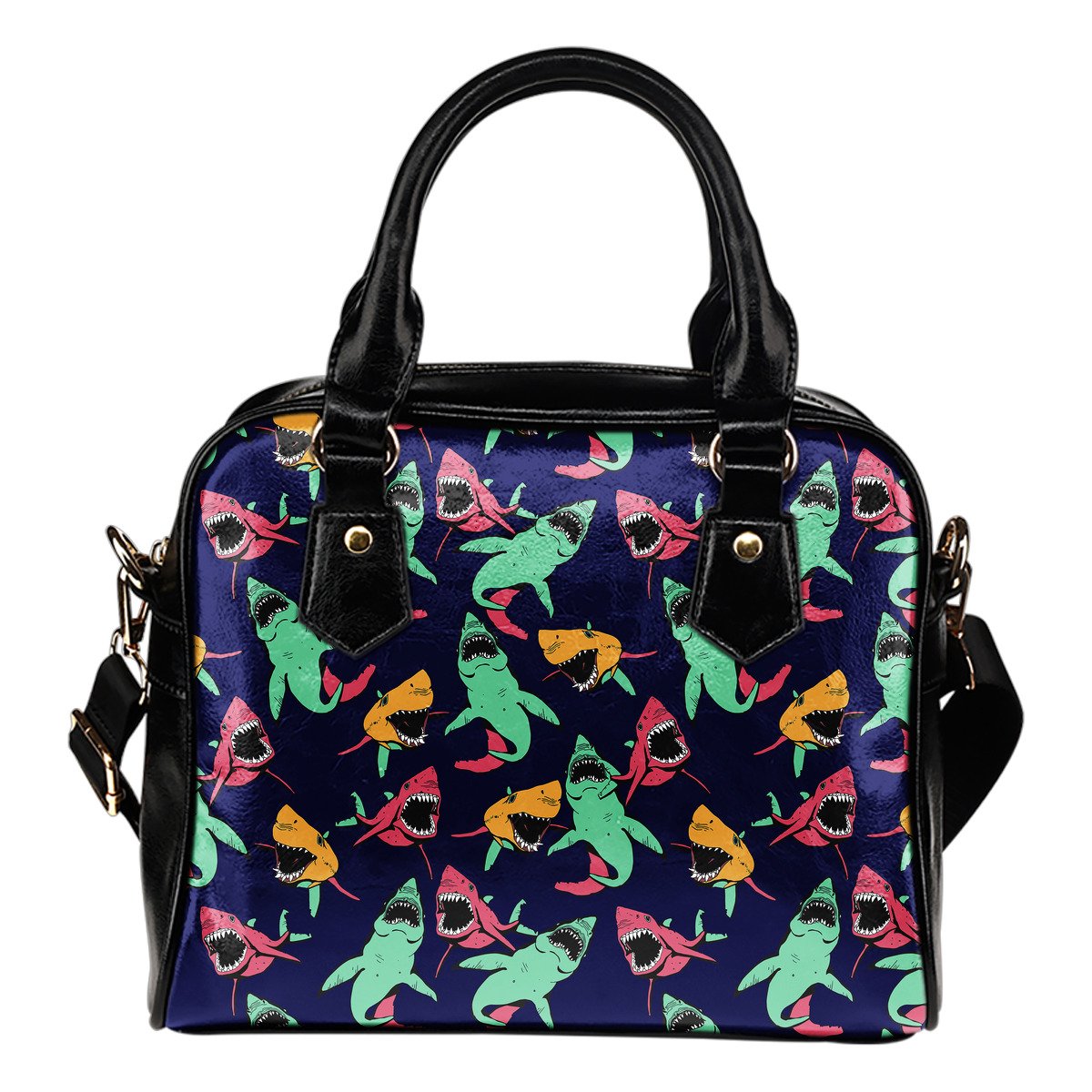 Shark Bite Pattern Leather Shoulder Handbag
