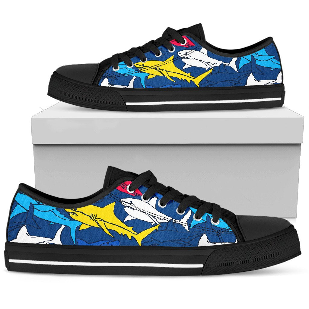 Shark Color Pattern Men Low Top Shoes