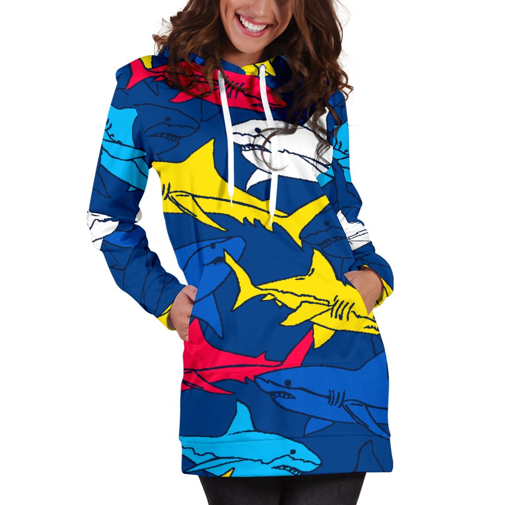 Shark Color Pattern Women Hoodie Dress
