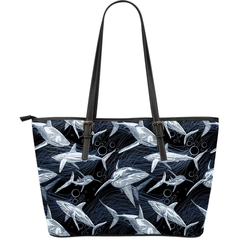 Shark Print Pattern Large Leather Tote Bag
